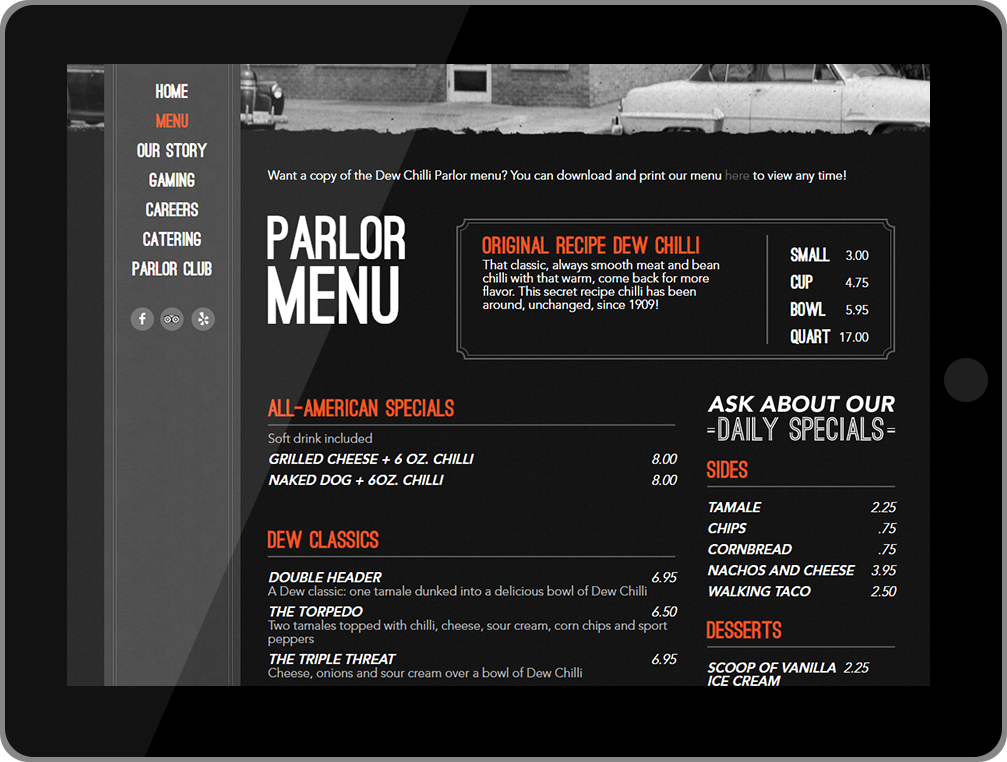 Dew Chilli Parlor tablet website