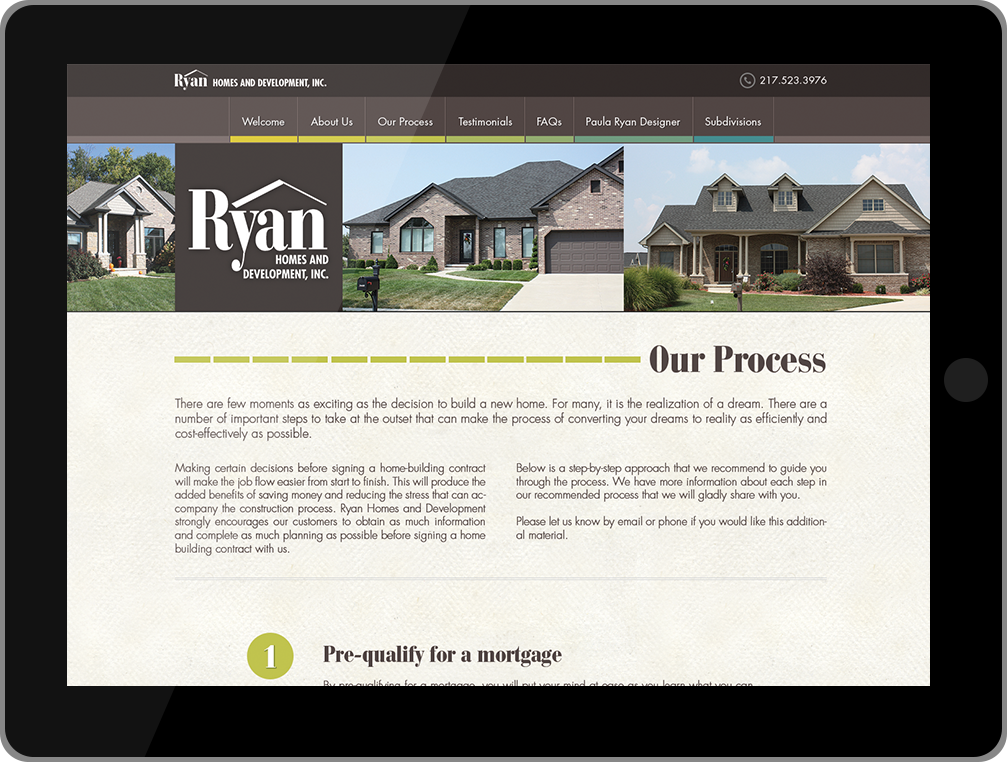 Ryan Homes and Development tablet website