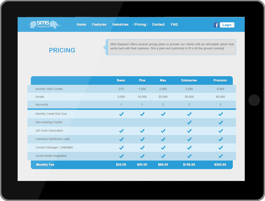 SMS Elephant tablet website